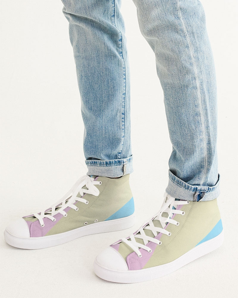 Pink, Blue, & Cream Color Block Men's High Top Canvas Shoe