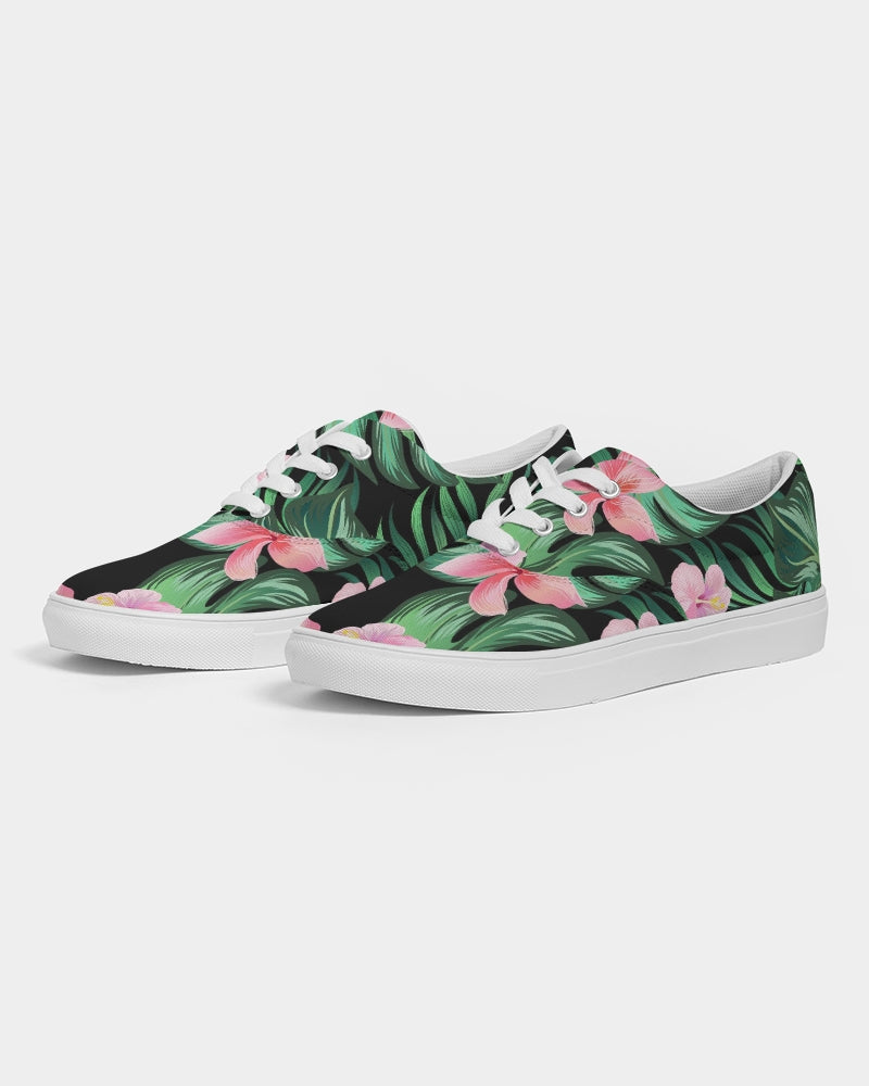 Summer Palm Leaves And Flowers Women's Lace Up Canvas Shoe