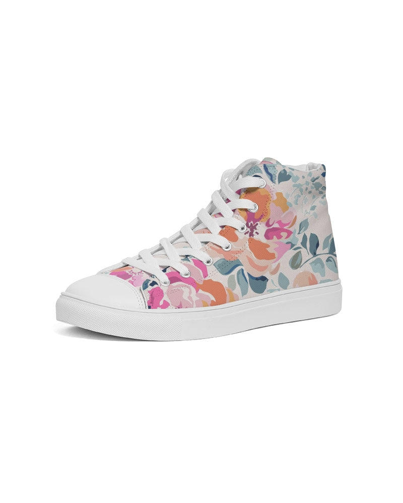 Soft Pink Watercolor Flowers Women's High Top Canvas Shoe