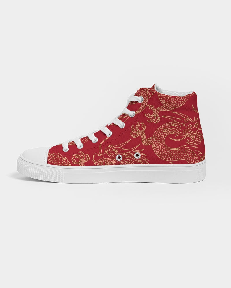 Gold & Red Dragon Women's High Top Canvas Shoe