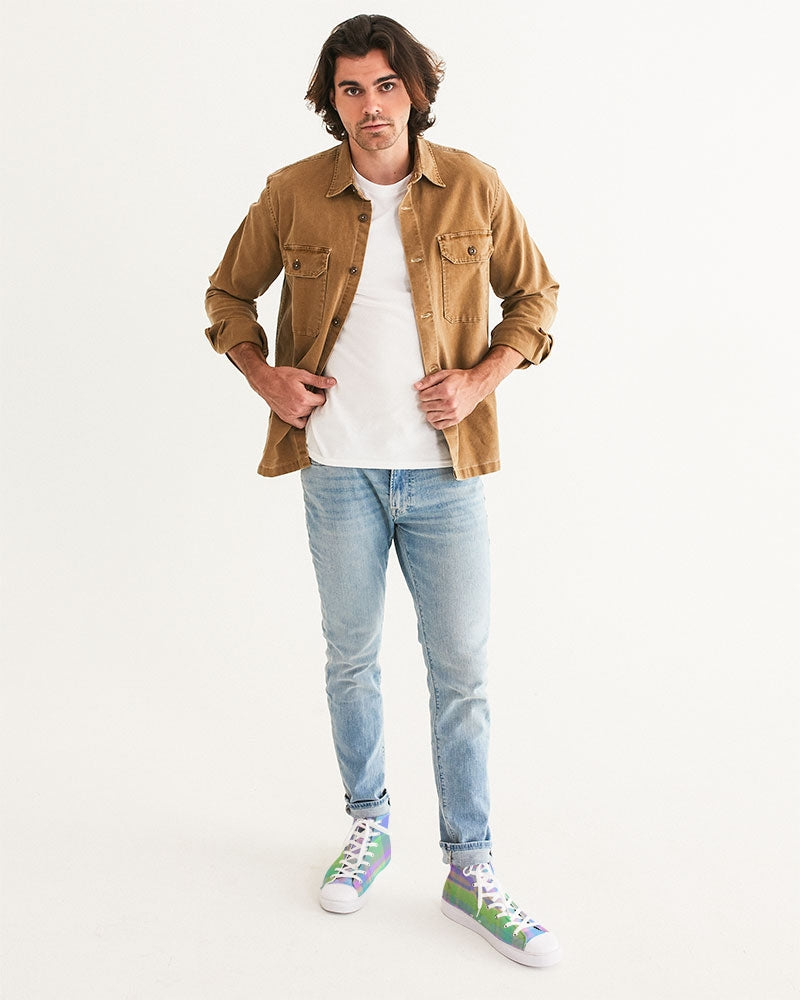 Pastel Plaid Men's High Top Canvas Shoe