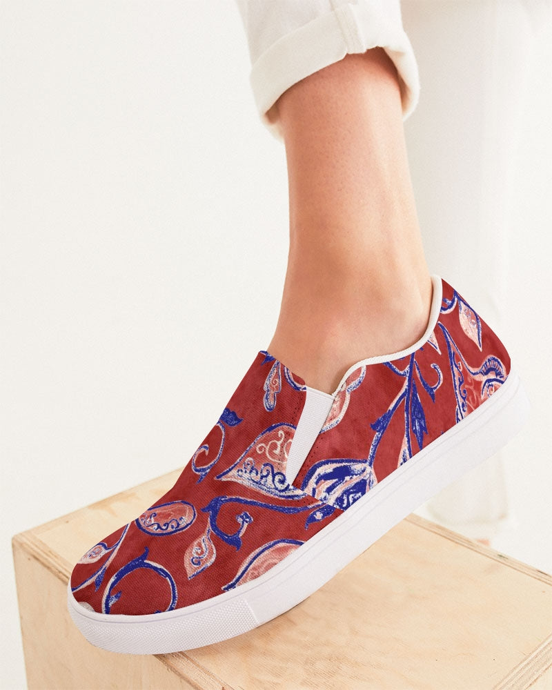 Red Watercolor Paisley Women's Slip-On Canvas Shoe