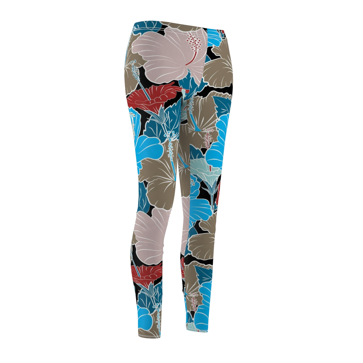 Blue & Grey Hibiscus Flowers Women's Leggings