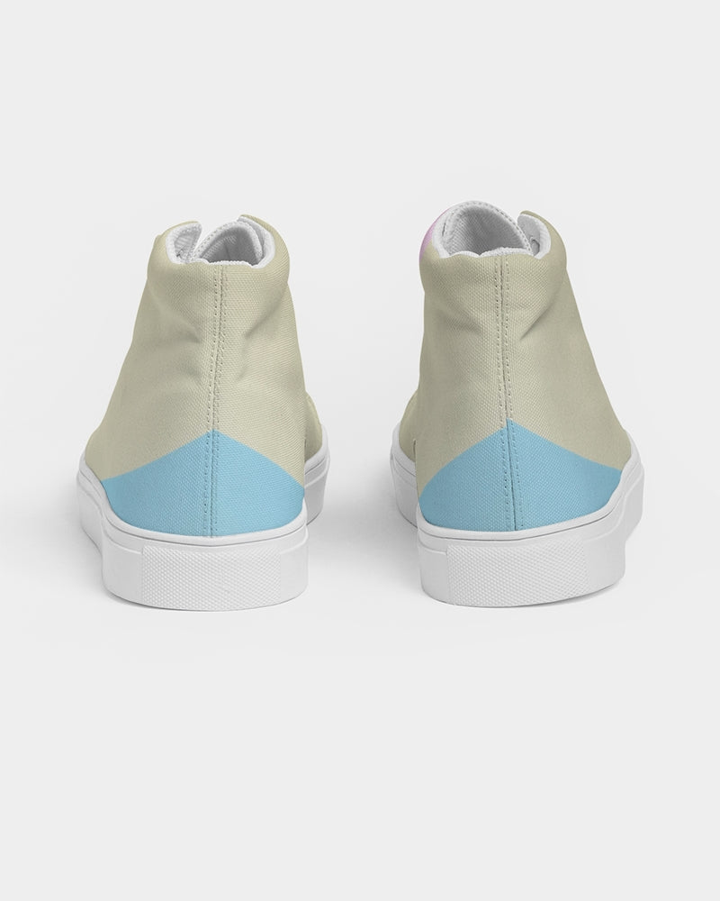 Pink, Blue, & Cream Color Block Men's High Top Canvas Shoe