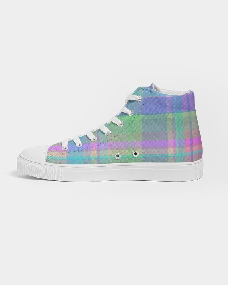 Pastel Plaid Men's High Top Canvas Shoe