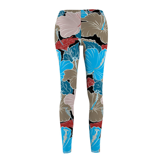 Blue & Grey Hibiscus Flowers Women's Leggings