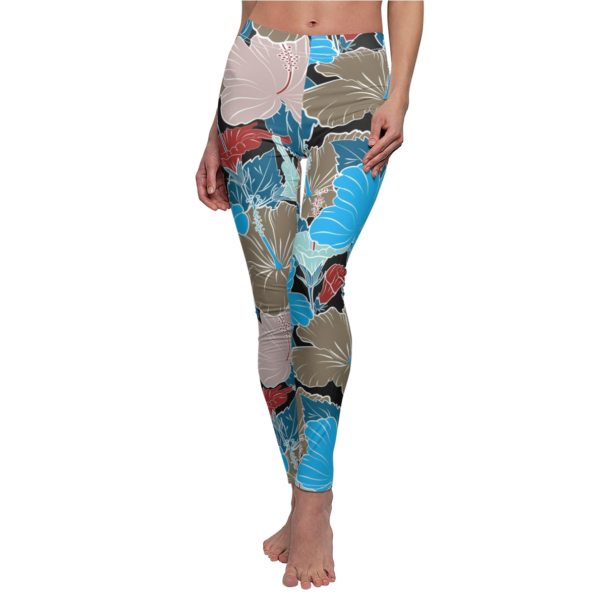 Blue & Grey Hibiscus Flowers Women's Leggings