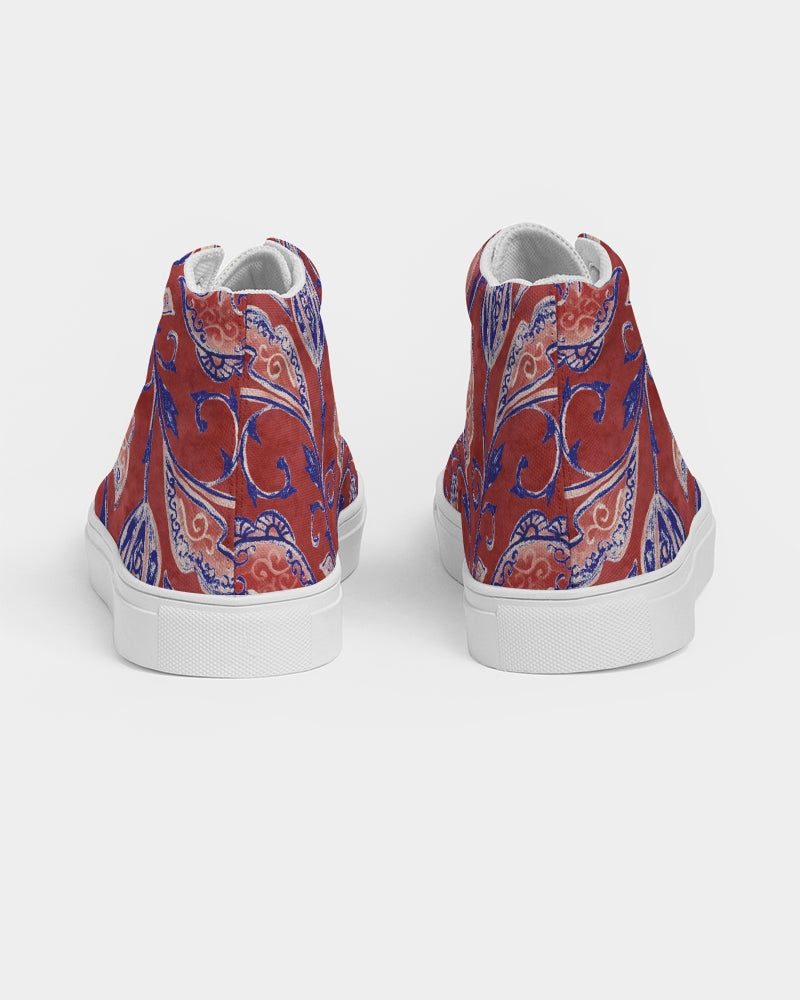 Red Watercolor Paisley Men's High Top Canvas Shoe