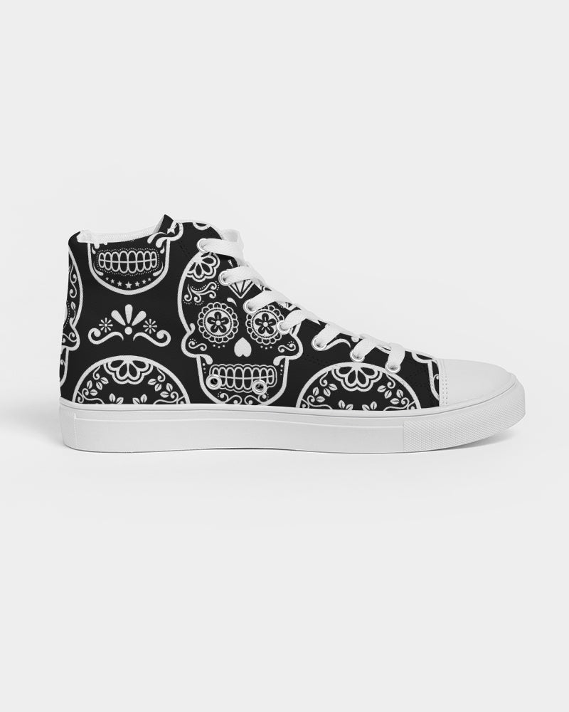 Black & White Calavera Women's High Top Canvas Shoe