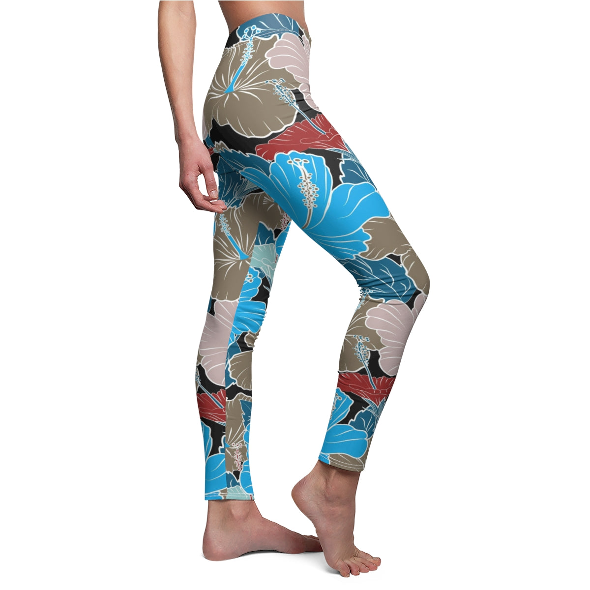 Blue & Grey Hibiscus Flowers Women's Leggings