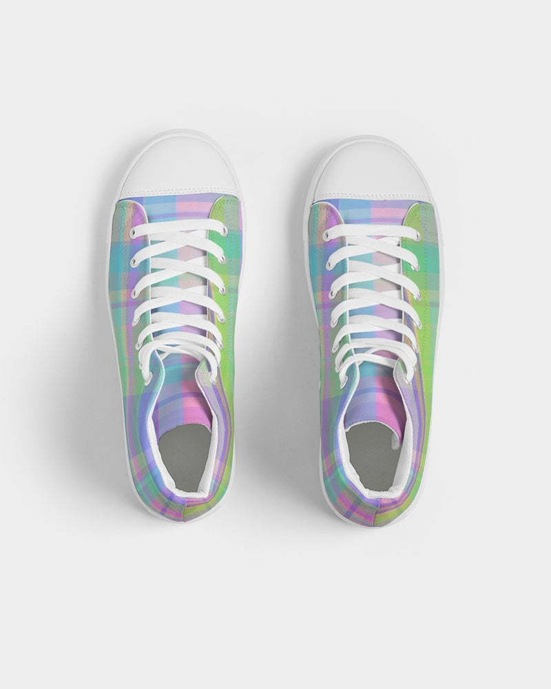 Pastel Plaid Men's High Top Canvas Shoe