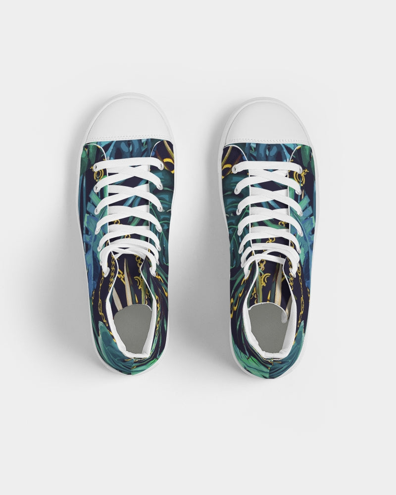 Tropical Leaves And Gold Chains Men's High Top Canvas Shoe