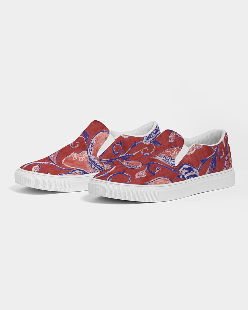 Red Watercolor Paisley Women's Slip-On Canvas Shoe