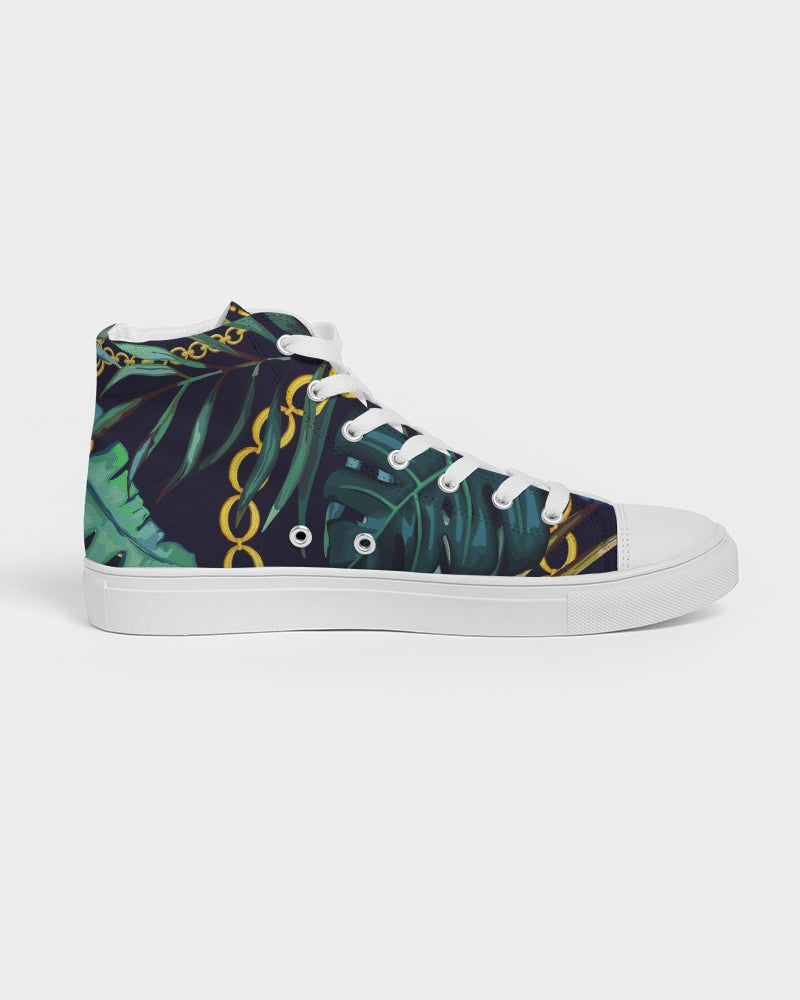 Tropical Leaves And Gold Chains Men's High Top Canvas Shoe