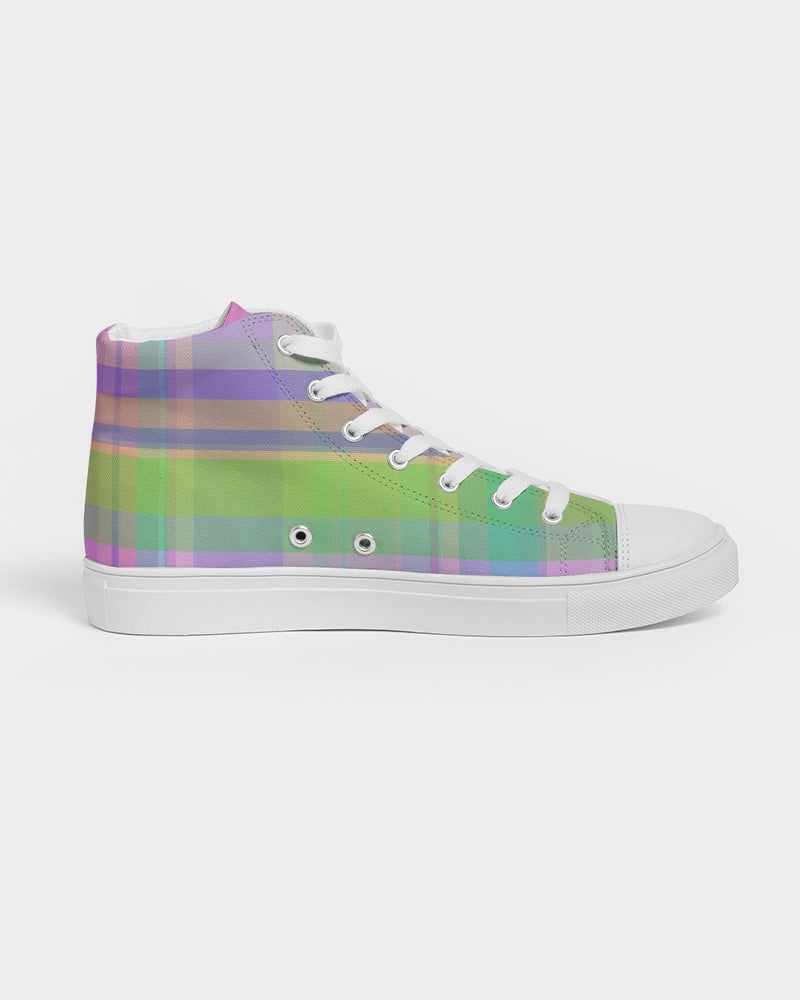 Pastel Plaid Men's High Top Canvas Shoe