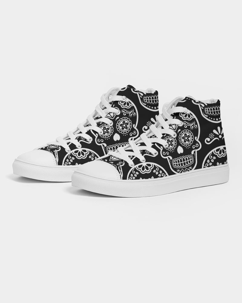 Black & White Calavera Women's High Top Canvas Shoe