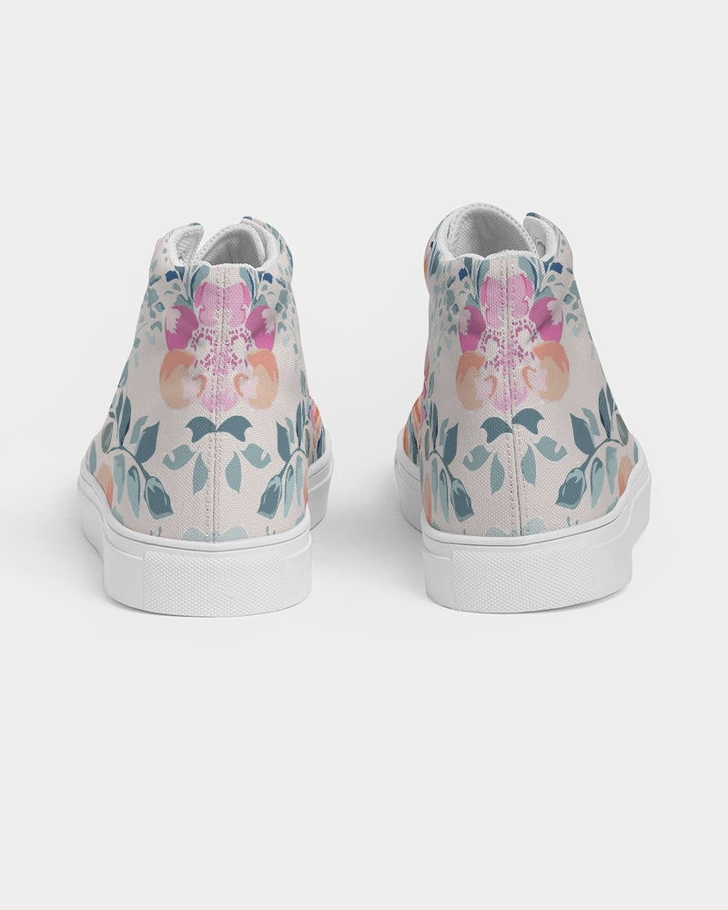 Soft Pink Watercolor Flowers Women's High Top Canvas Shoe
