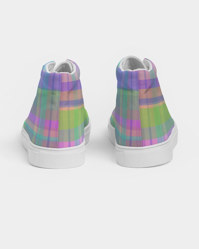Pastel Plaid Men's High Top Canvas Shoe
