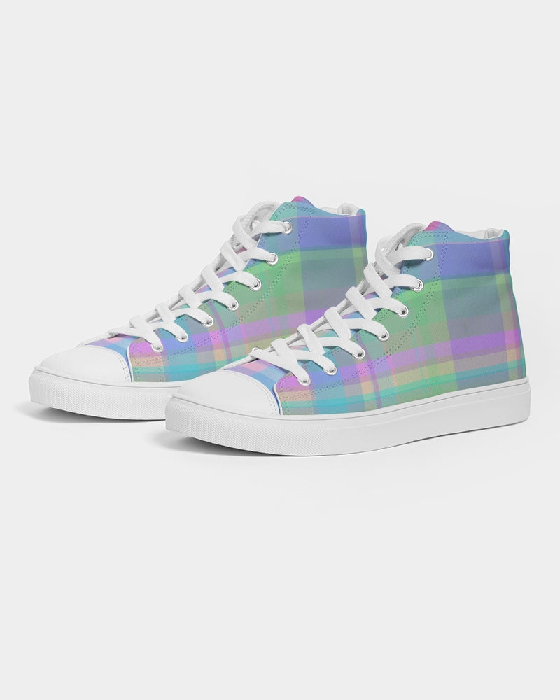 Pastel Plaid Men's High Top Canvas Shoe