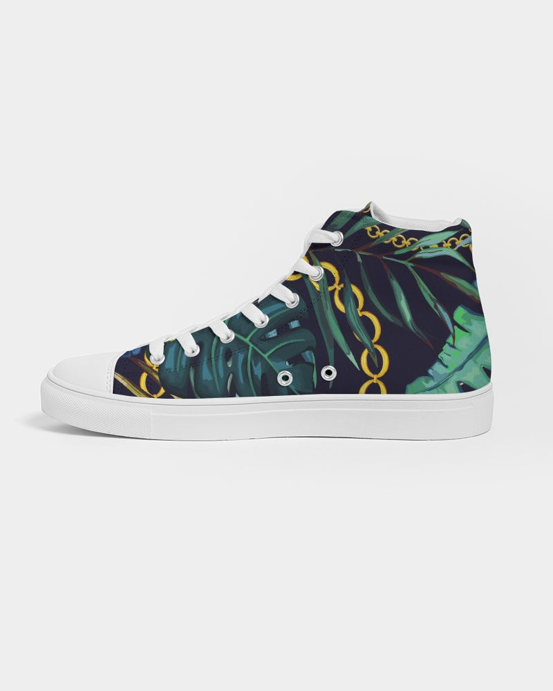 Tropical Leaves And Gold Chains Men's High Top Canvas Shoe