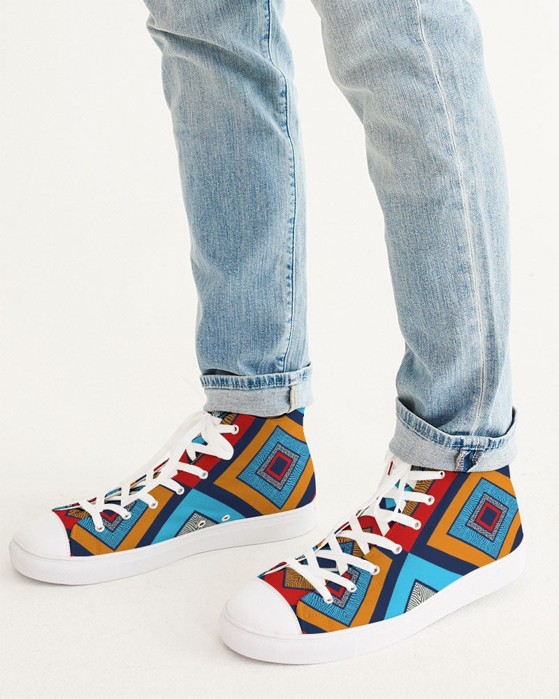 Tribal Patchwork Men's High Top Canvas Shoe