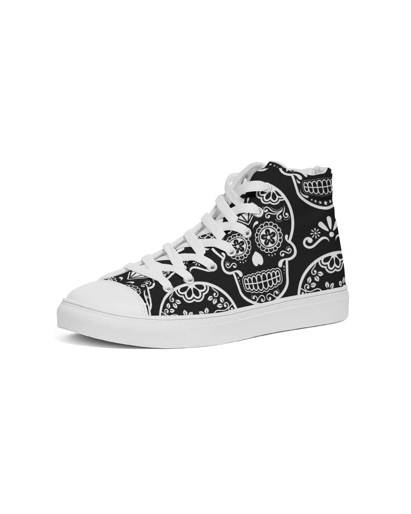 Black & White Calavera Women's High Top Canvas Shoe
