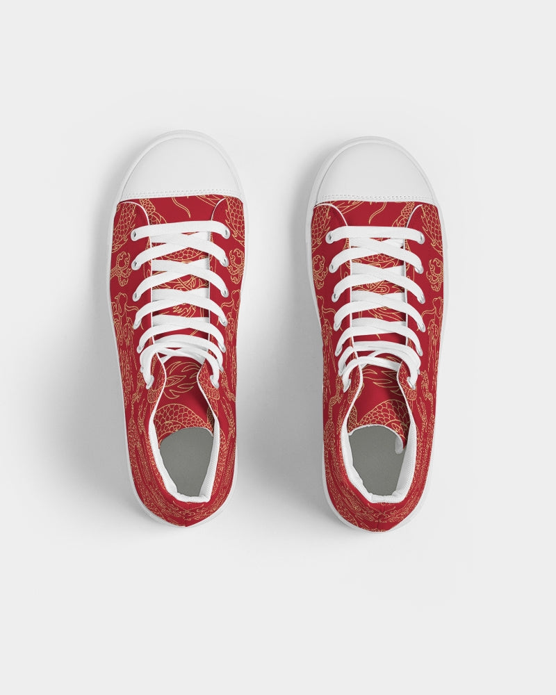Gold & Red Dragon Women's High Top Canvas Shoe