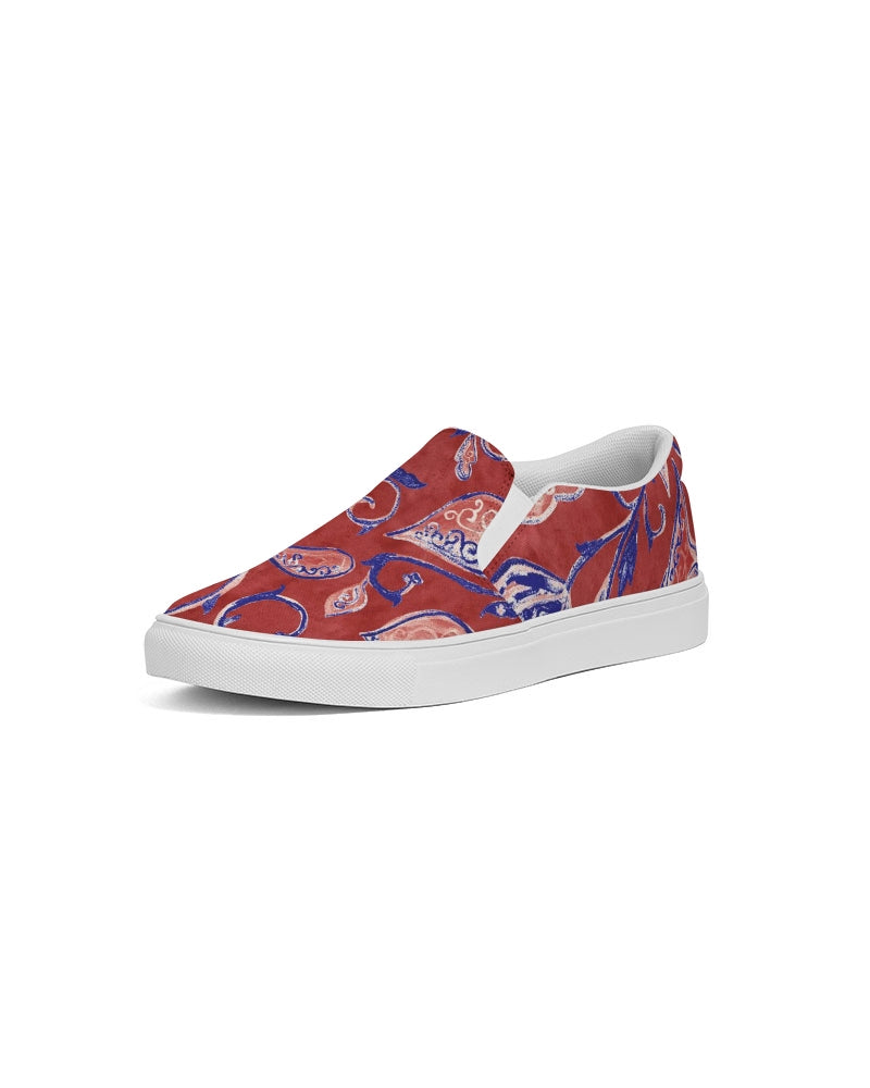 Red Watercolor Paisley Women's Slip-On Canvas Shoe