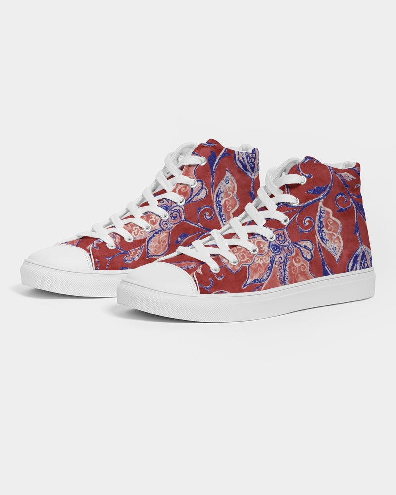 Red Watercolor Paisley Men's High Top Canvas Shoe