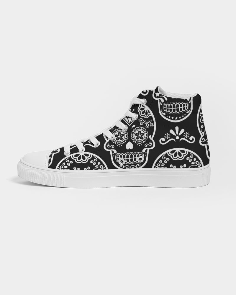 Black & White Calavera Women's High Top Canvas Shoe