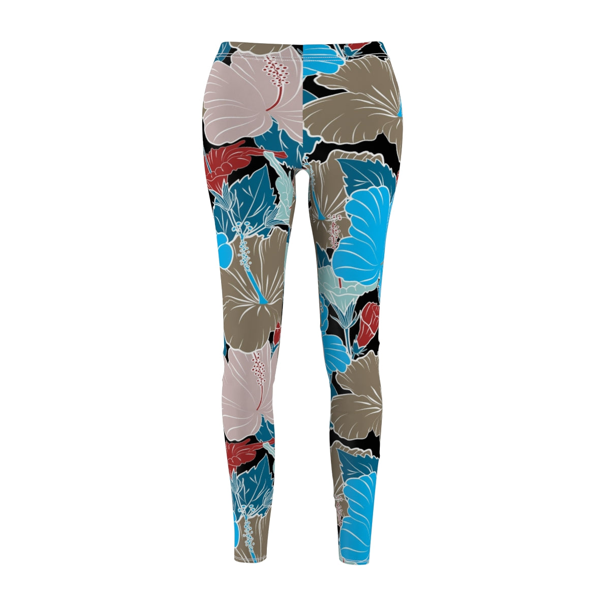 Blue & Grey Hibiscus Flowers Women's Leggings