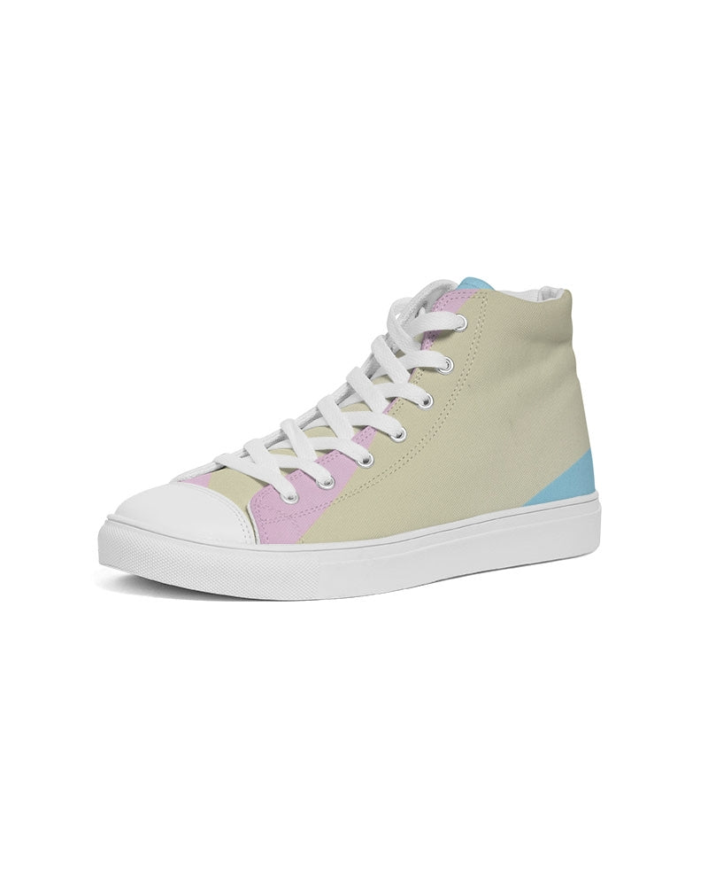 Pink, Blue, & Cream Color Block Men's High Top Canvas Shoe