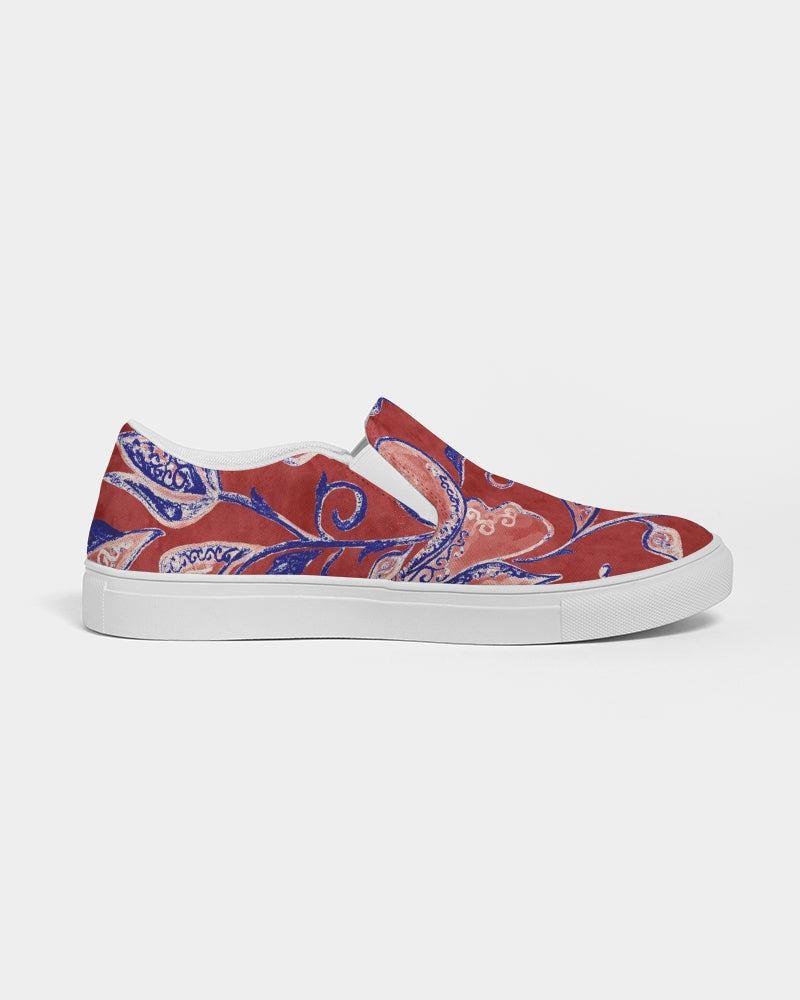 Red Watercolor Paisley Women's Slip-On Canvas Shoe