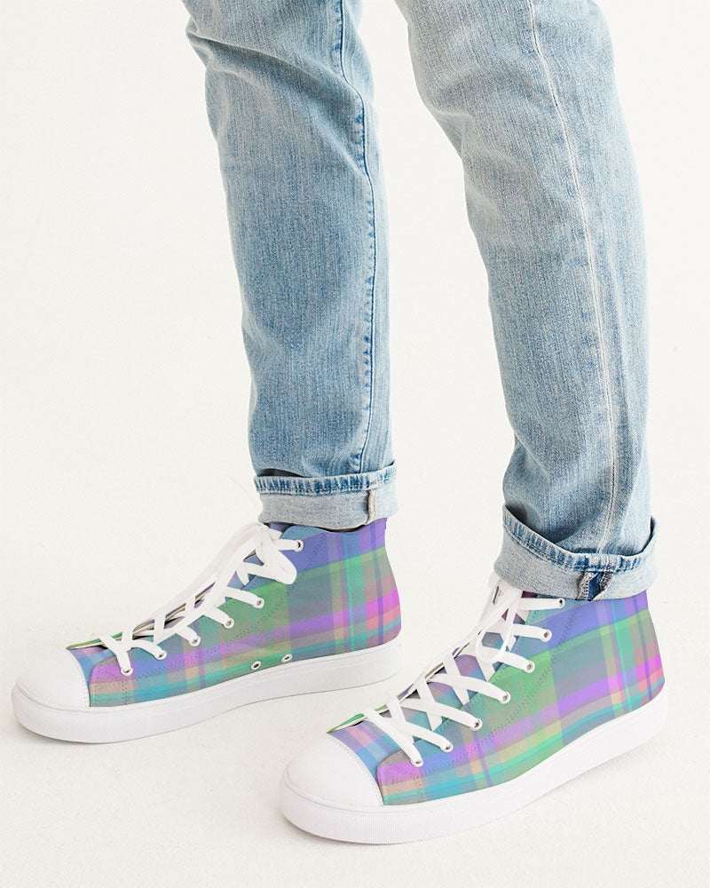 Pastel Plaid Men's High Top Canvas Shoe