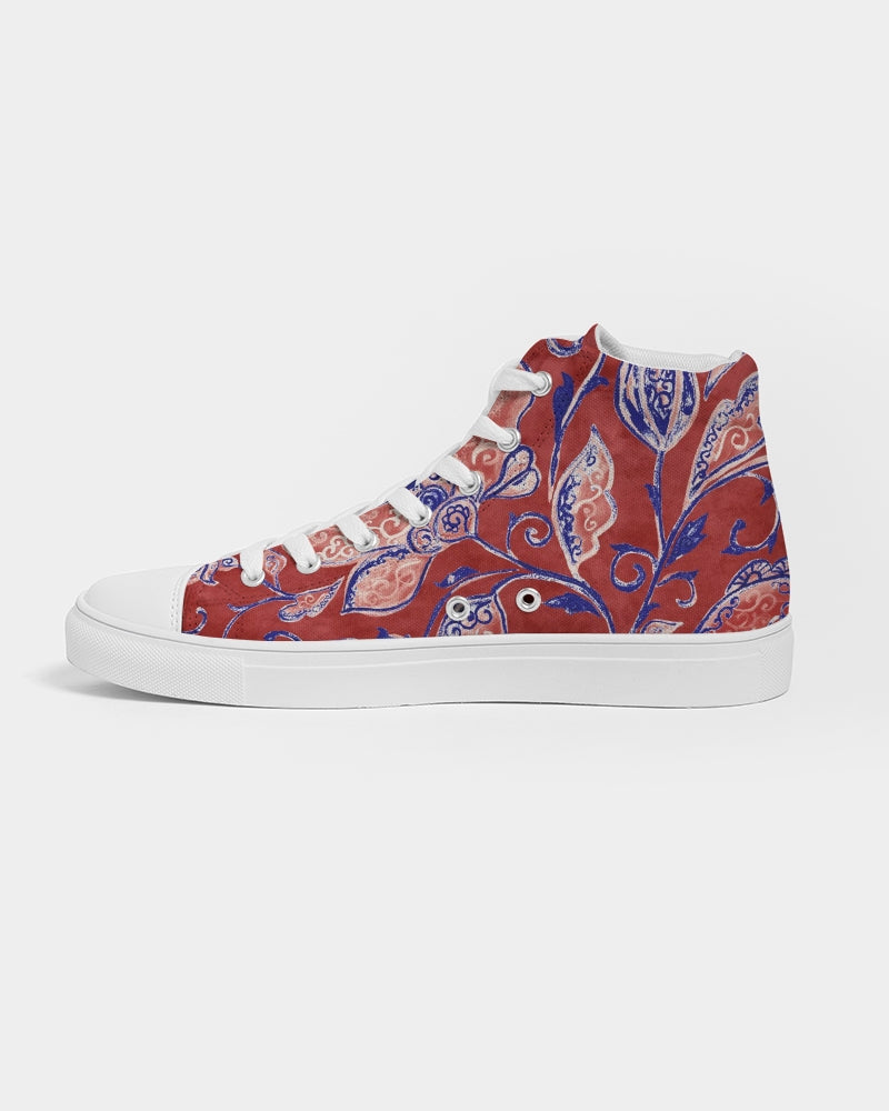 Red Watercolor Paisley Men's High Top Canvas Shoe
