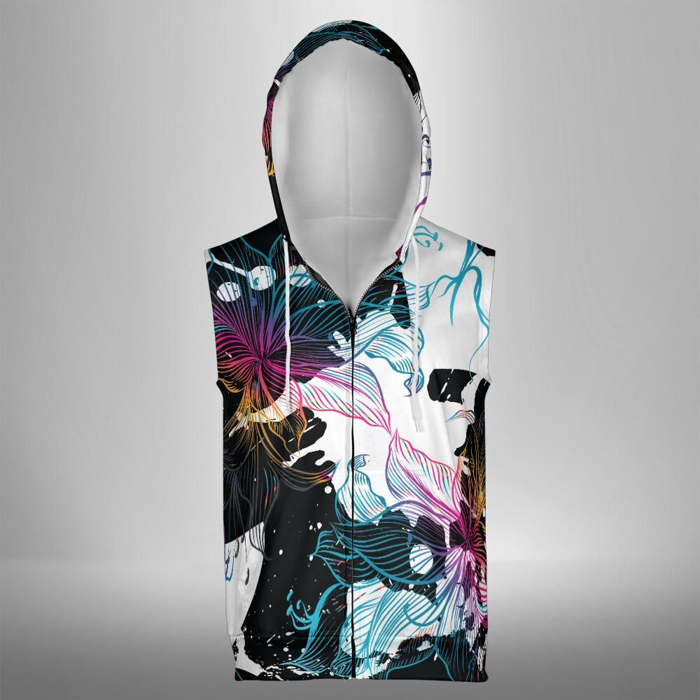 Abstract Gradient Flowers Sleeveless Zip Hoodie