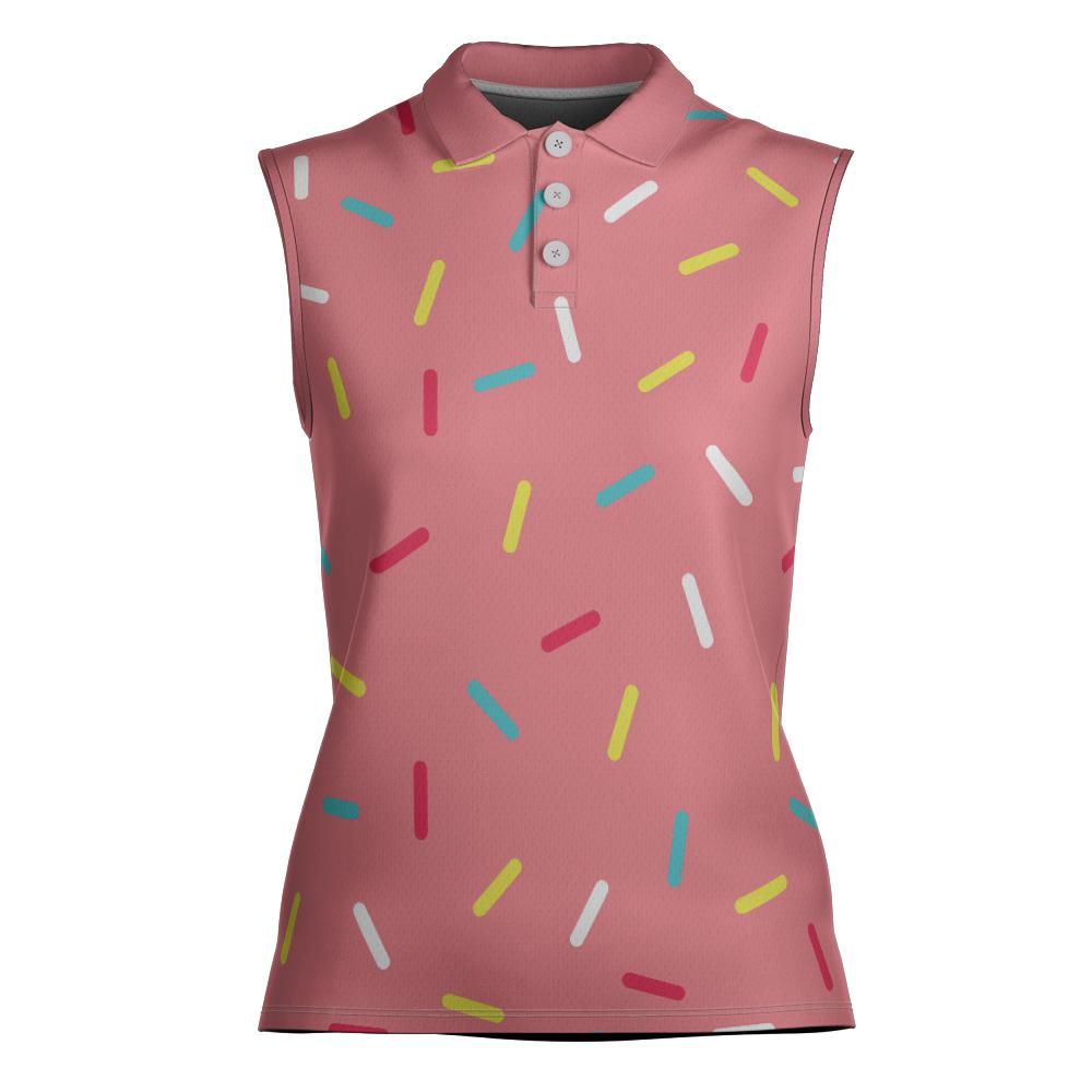 Pink Donut Sprinkles Women's Sleeveless Polo Shirt