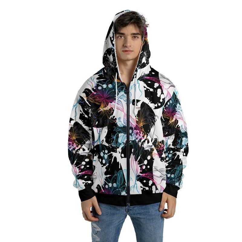 Abstract Gradient Flowers Fleece Zip Hoodie