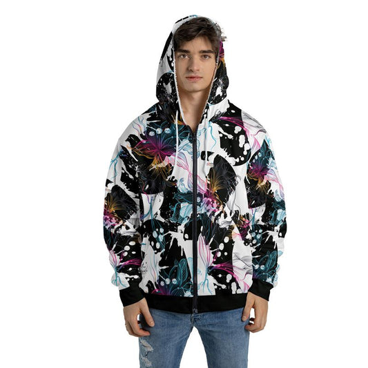 Abstract Gradient Flowers Fleece Zip Hoodie