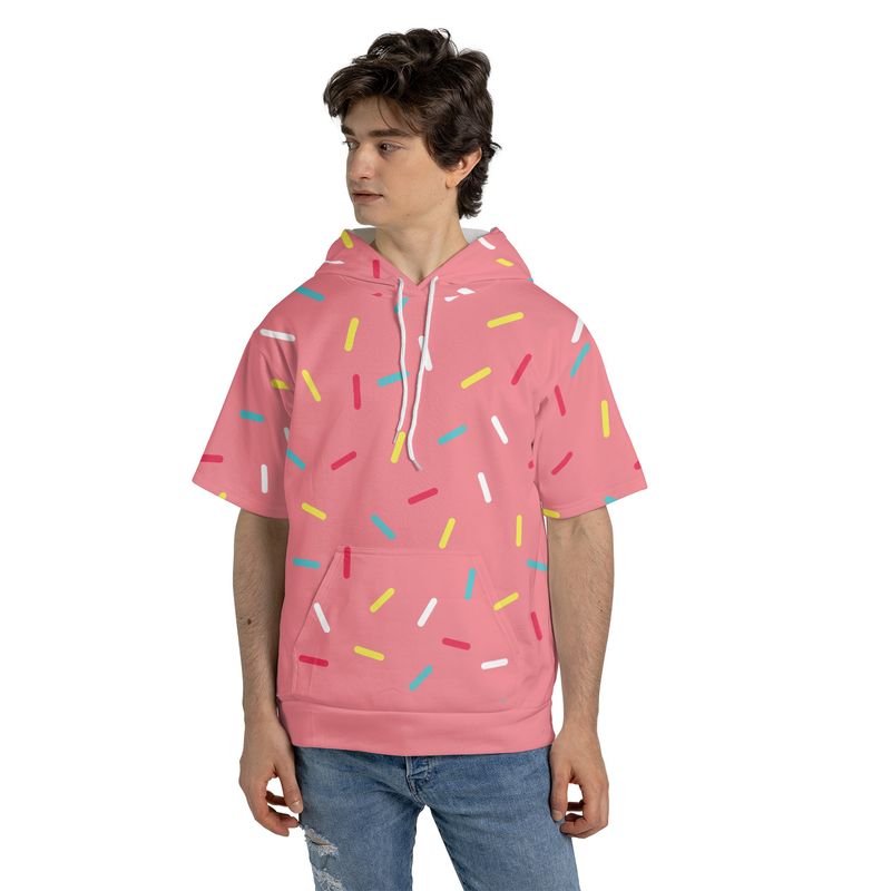Pink Donut Sprinkles Short Sleeve Hoodie