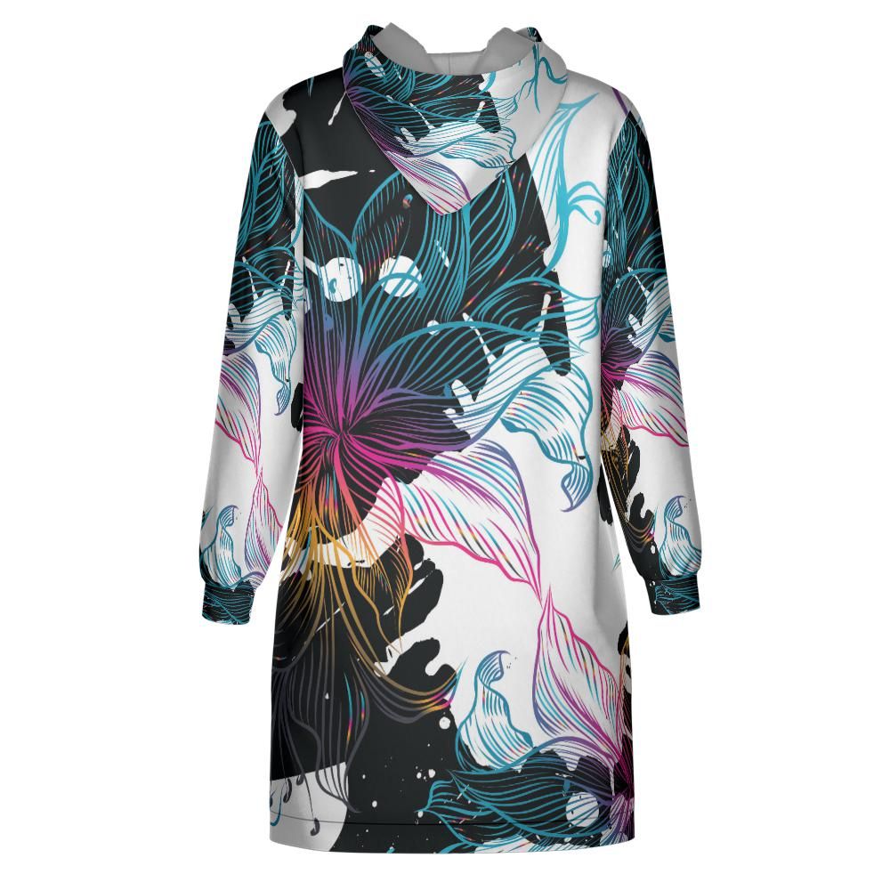 Abstract Gradient Flowers Hoodie Dress