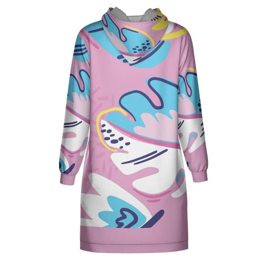 Pink Abstract Leaves Hoodie Dress