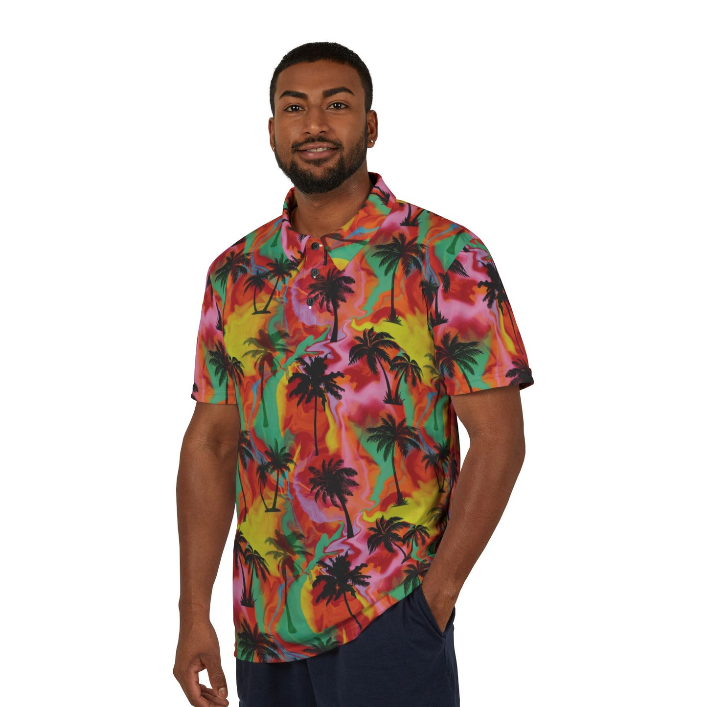 Colorful Palm Tree Swirls Premium Unisex Polo Shirt