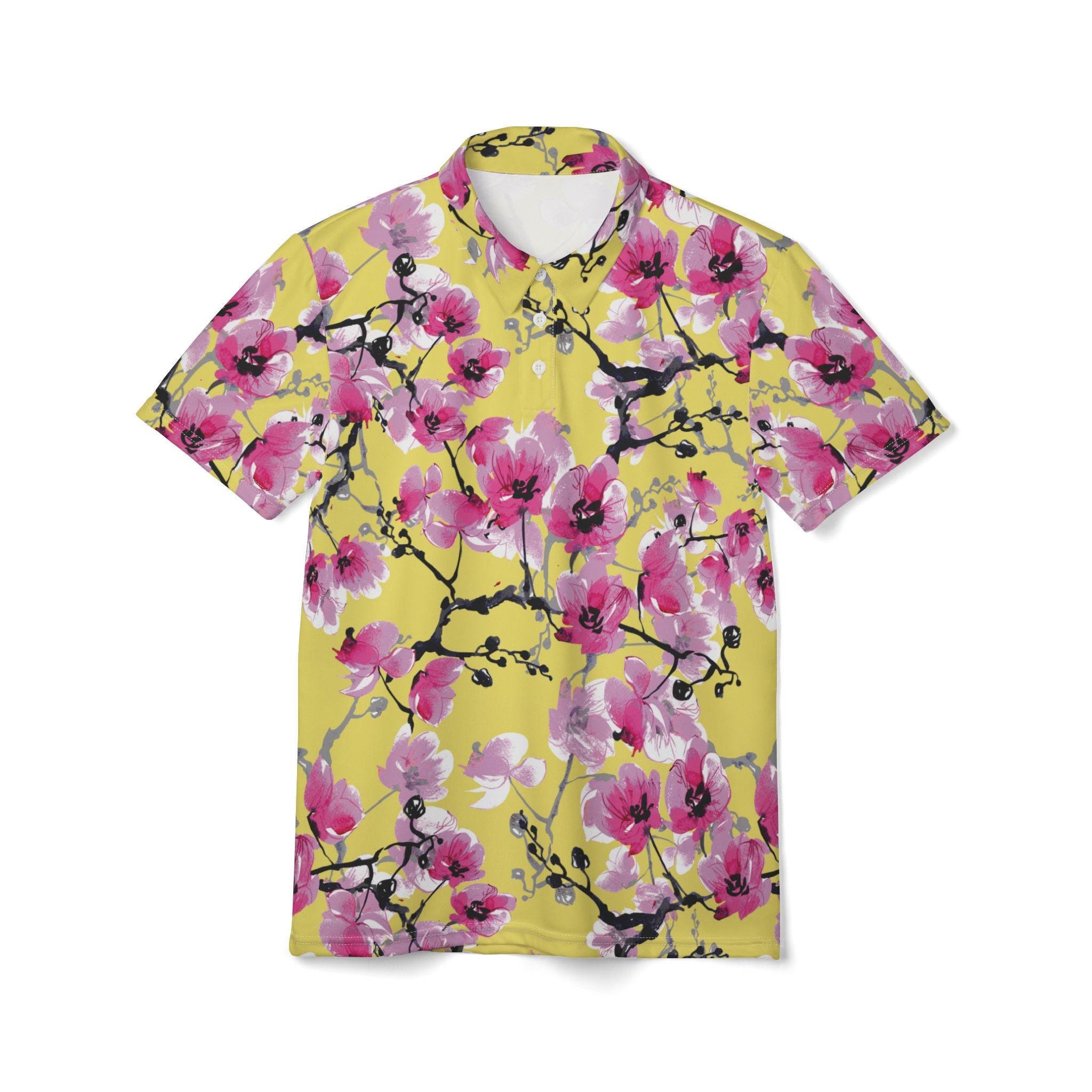 Pink Orchids Yellow Sky Premium Unisex Polo Shirt