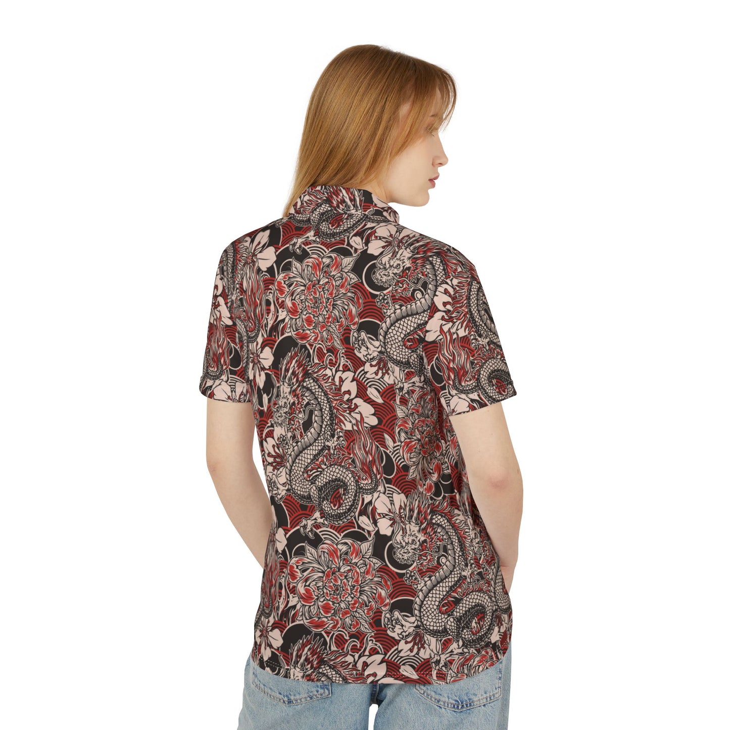 Dragons And Flowers Premium Unisex Polo Shirt