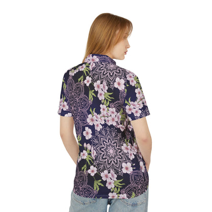 Cherry Blossoms And Mandalas Premium Unisex Polo Shirt