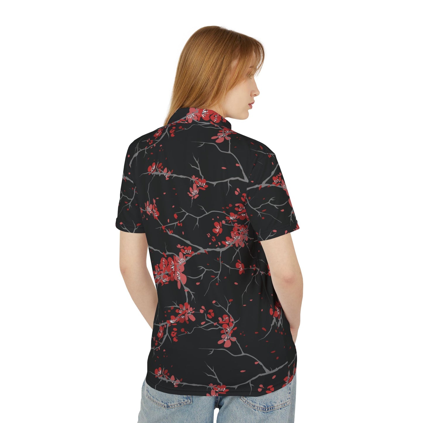 Cherry Blossoms Black Premium Unisex Polo Shirt