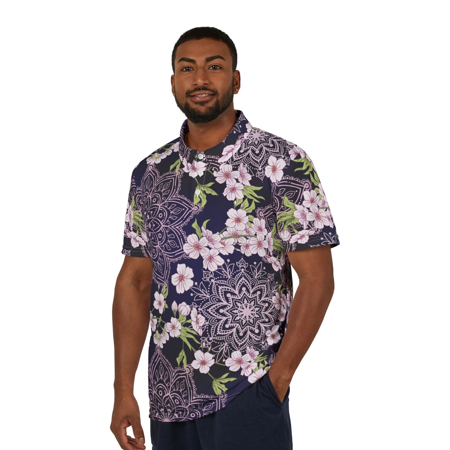 Cherry Blossoms And Mandalas Premium Unisex Polo Shirt