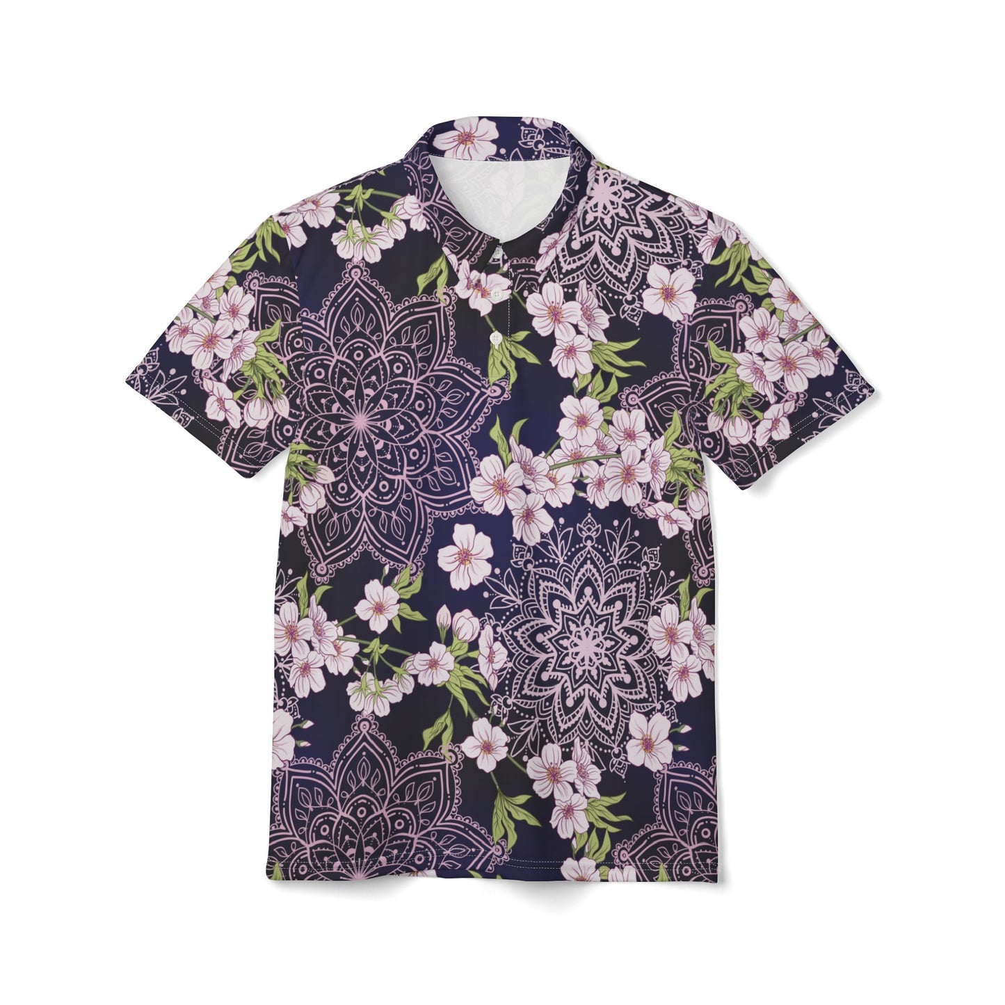 Cherry Blossoms And Mandalas Premium Unisex Polo Shirt