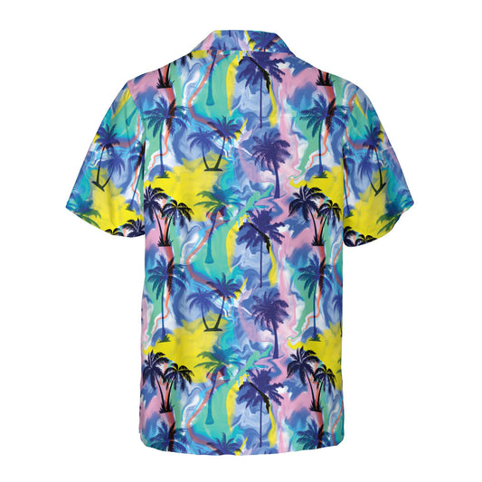Abstract Paint Palm Trees Button Up Shirt
